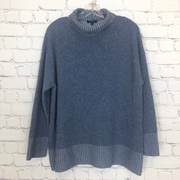 Lafayette 148 New York Sweaters - Lafayette 148 100% Cashmere Blue Turtleneck Sweater Size M